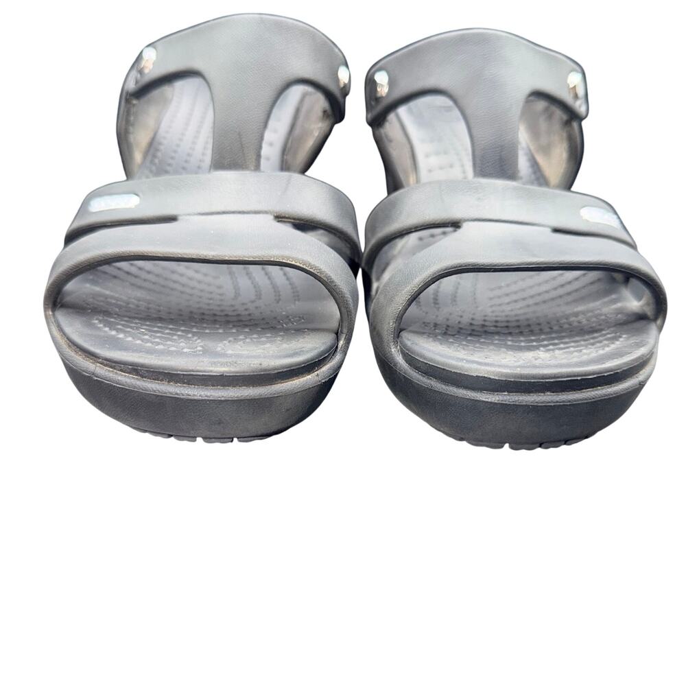 Crocs Black Open Toe Heeled Sandals Womens Size 9 Comfort Wedge - Picture 2 of 14
